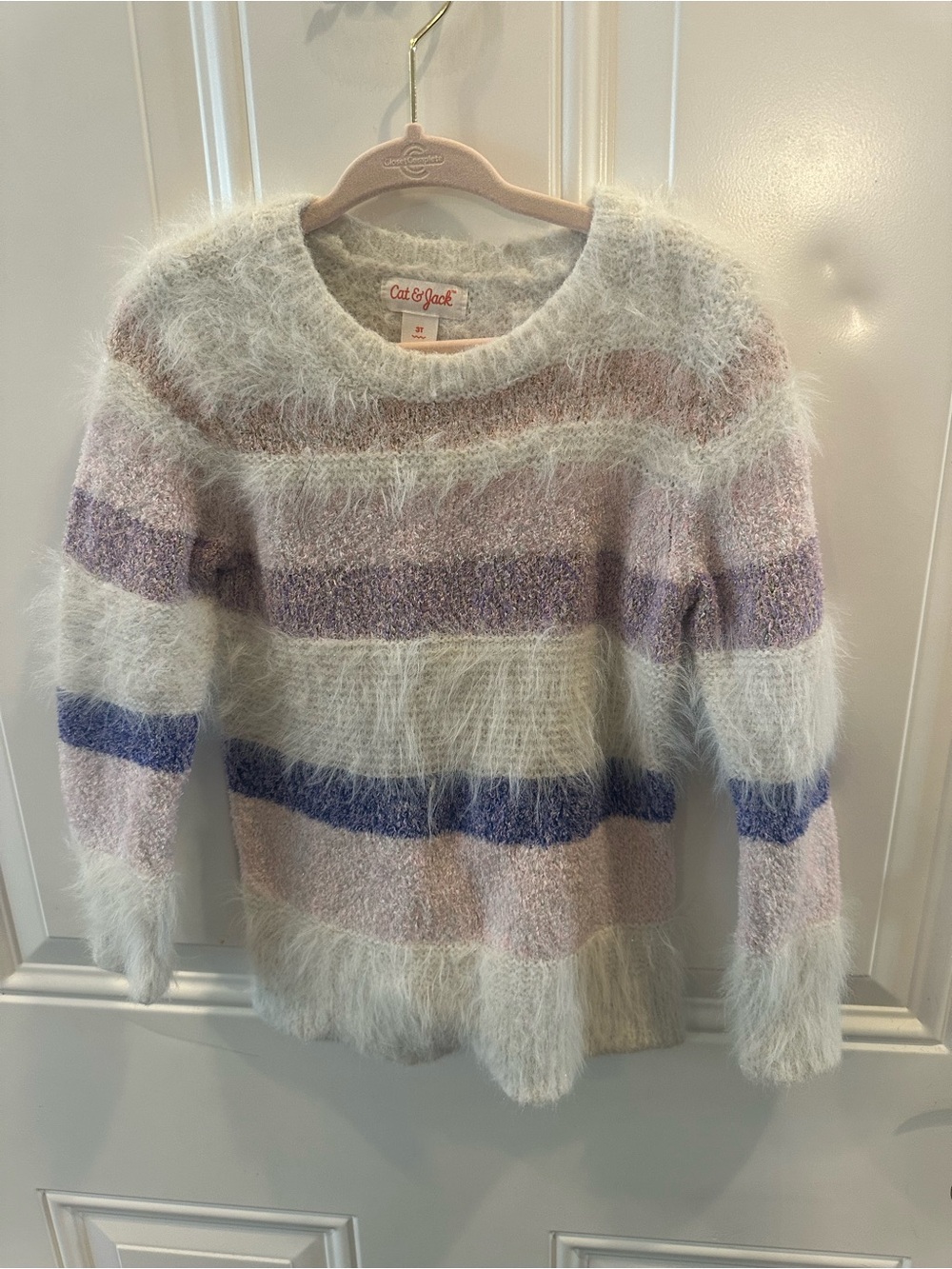 Cat & Jack Cream Sweater with Pink, Purple, and Blue Stripes